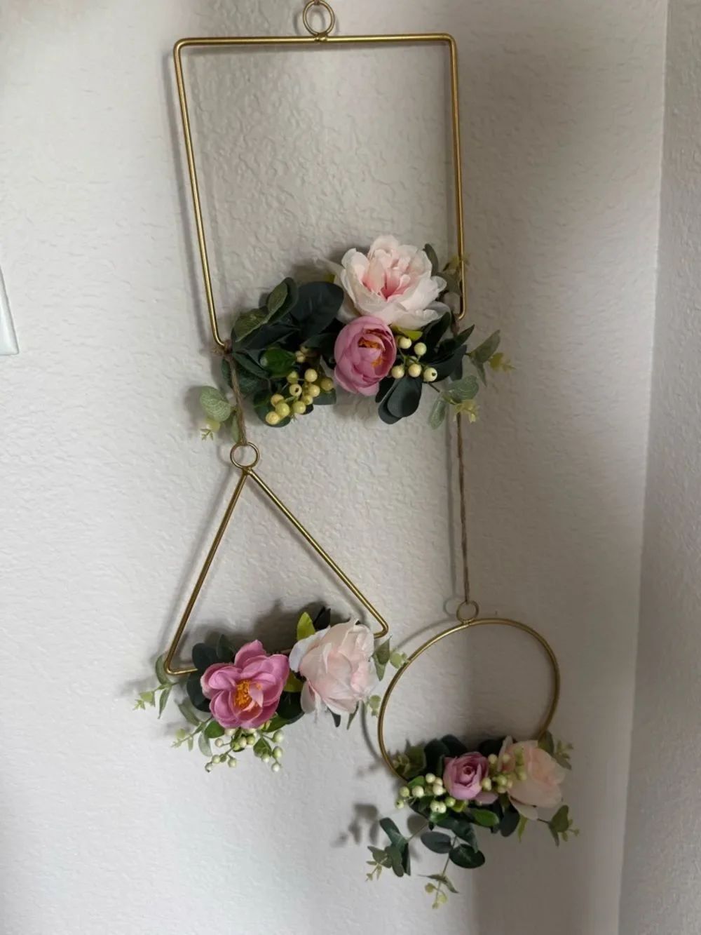 Pink Floral Gold Metal Frame Hanging Wall Ceiling Decor